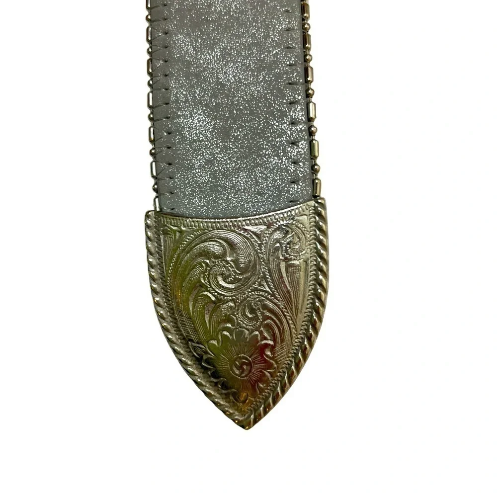 Metallic Silver Sequin Western Belt‎